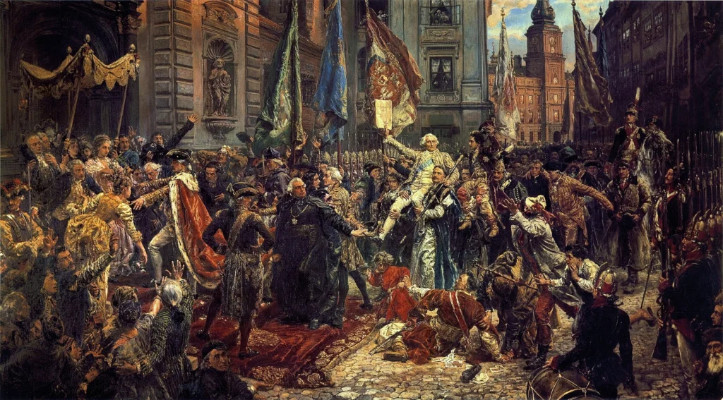 Obraz „Konstytucja 3 maja” autorstwa Jana Matejki – uroczyste uchwalenie Konstytucji 3 maja 1791 roku przed Zamkiem Królewskim w Warszawie | Jan Matejko